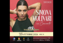 La cantante Simona Molinari, sarà in concerto il 25 ottobre 2024 alle ore 21.00 presso il Teatro Vittorio Emanuele di Messina (www.teatrovittorioemanuele.it)